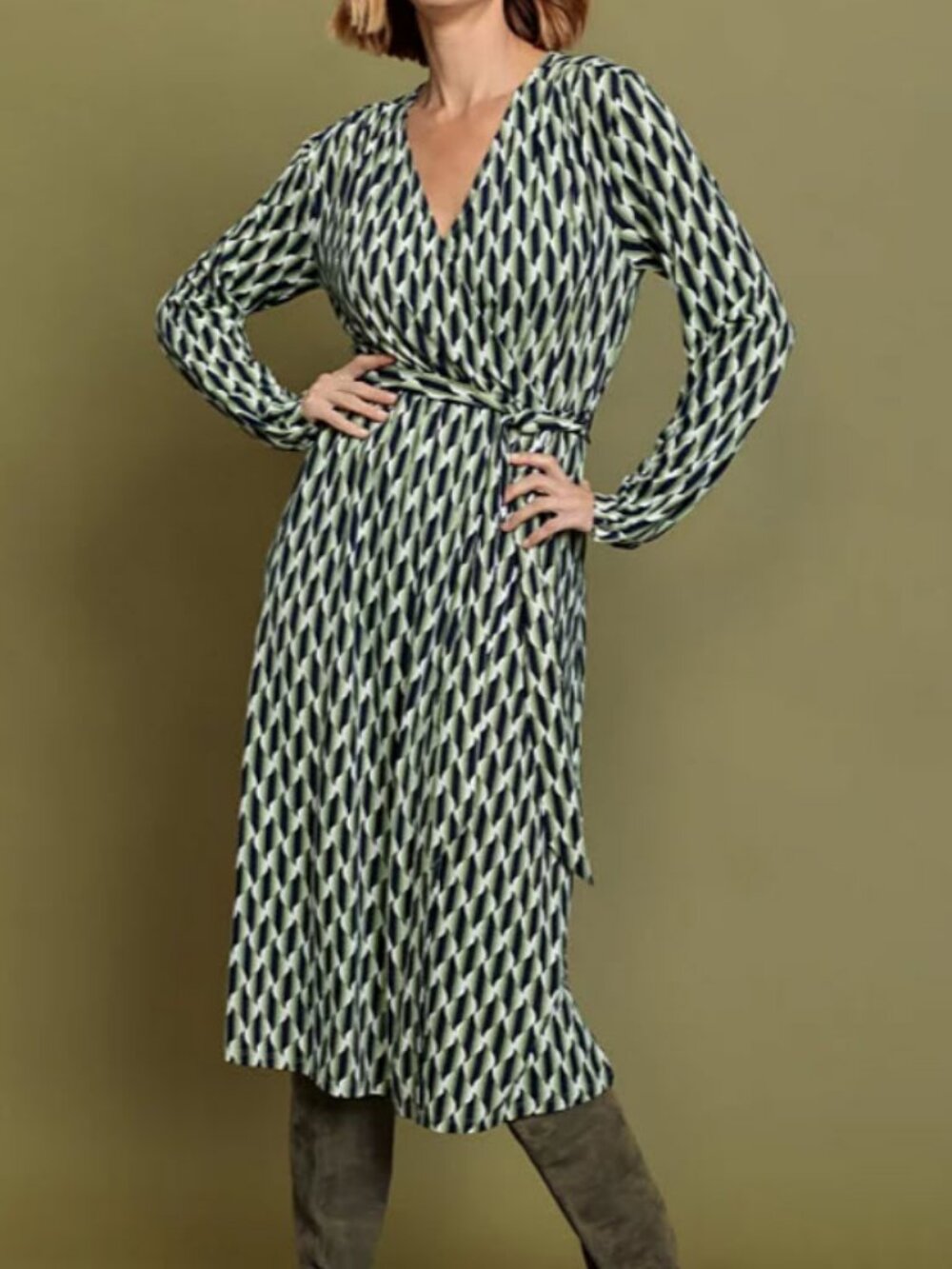 Olsen Faux Wrap Retro Print dress